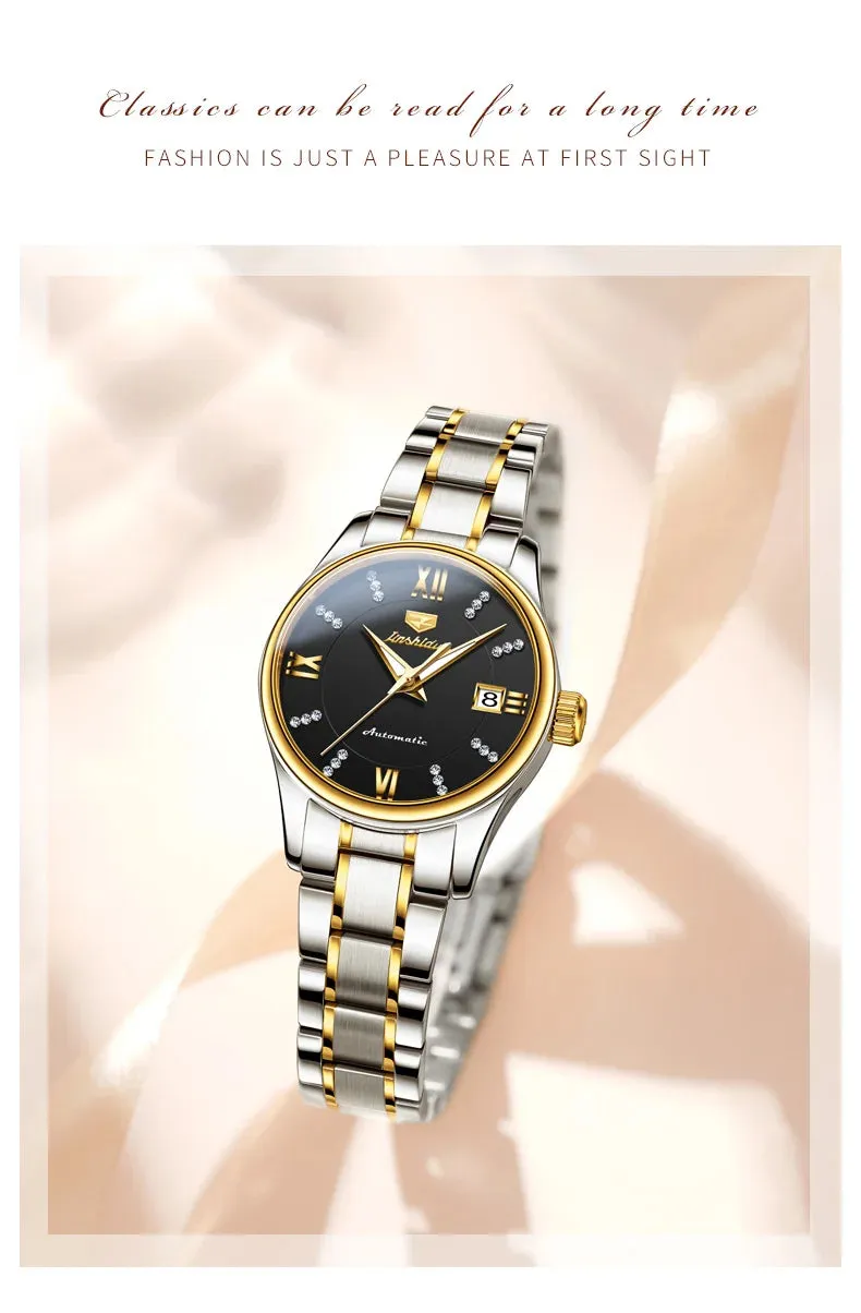 JSDUN 8933 Auto Date Mechanical Watch For Women Luxury Stainless Steel Diamond Woman Watches Deep Waterproof