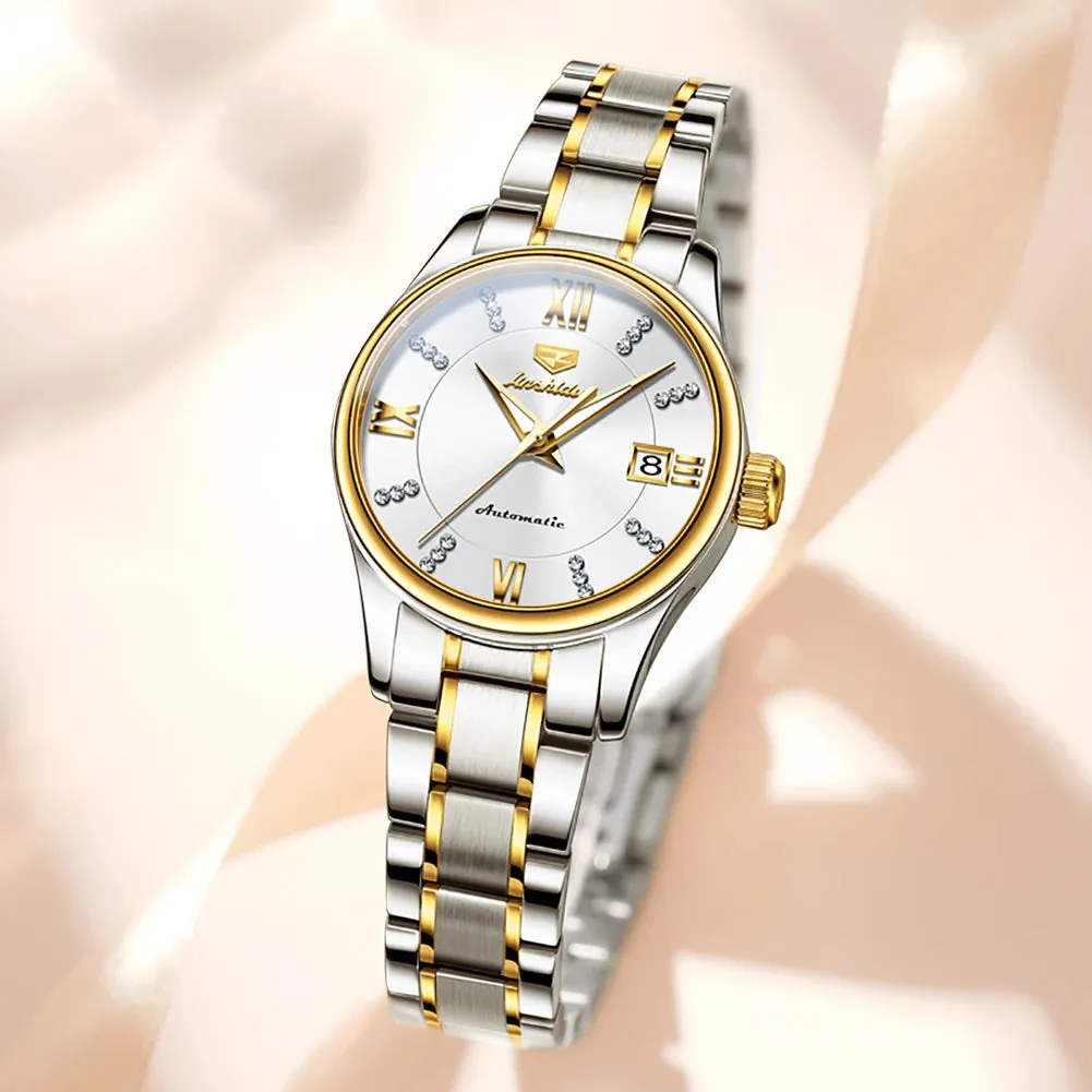 JSDUN 8933 Auto Date Mechanical Watch For Women Luxury Stainless Steel Diamond Woman Watches Deep Waterproof