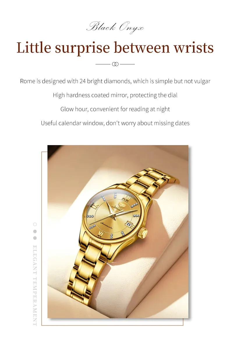 JSDUN 8933 Auto Date Mechanical Watch For Women Luxury Stainless Steel Diamond Woman Watches Deep Waterproof