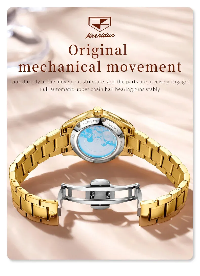 JSDUN 8933 Auto Date Mechanical Watch For Women Luxury Stainless Steel Diamond Woman Watches Deep Waterproof