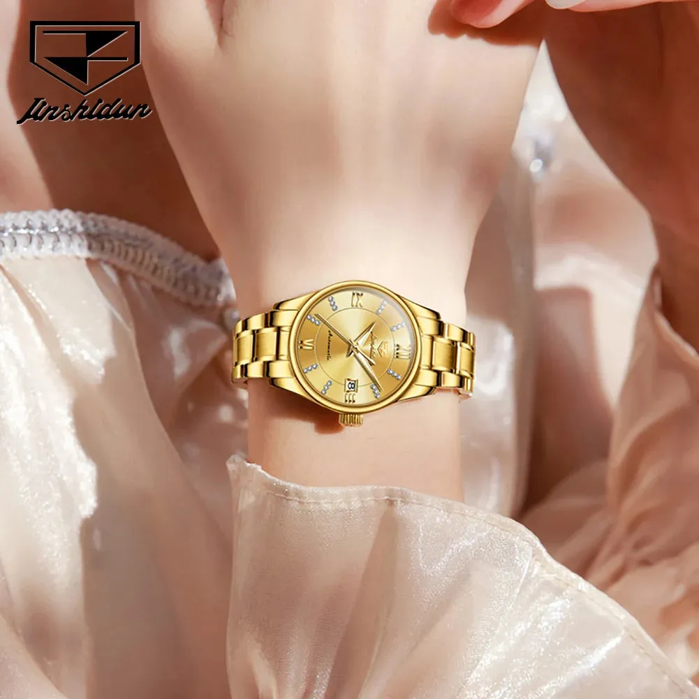 JSDUN 8933 Auto Date Mechanical Watch For Women Luxury Stainless Steel Diamond Woman Watches Deep Waterproof