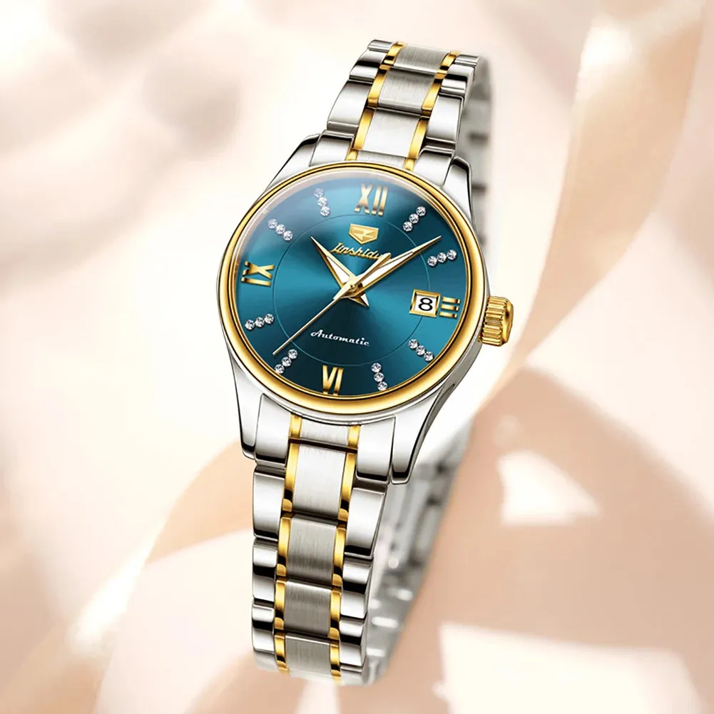 JSDUN 8933 Auto Date Mechanical Watch For Women Luxury Stainless Steel Diamond Woman Watches Deep Waterproof