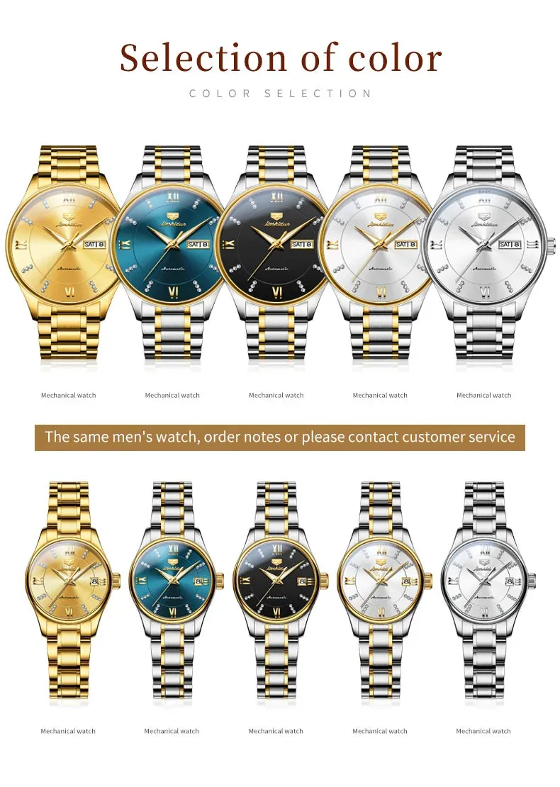 JSDUN 8933 Auto Date Mechanical Watch For Women Luxury Stainless Steel Diamond Woman Watches Deep Waterproof