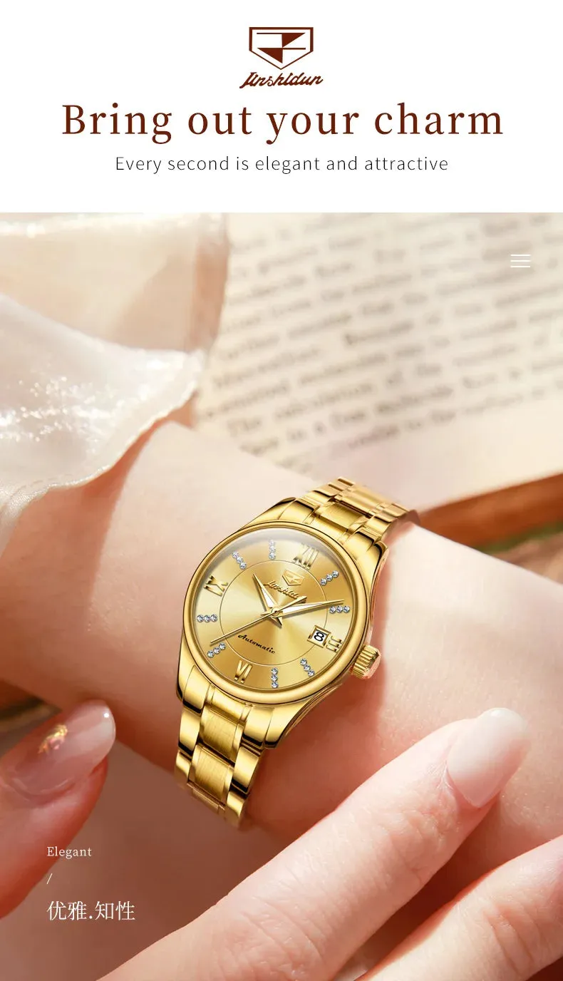 JSDUN 8933 Auto Date Mechanical Watch For Women Luxury Stainless Steel Diamond Woman Watches Deep Waterproof