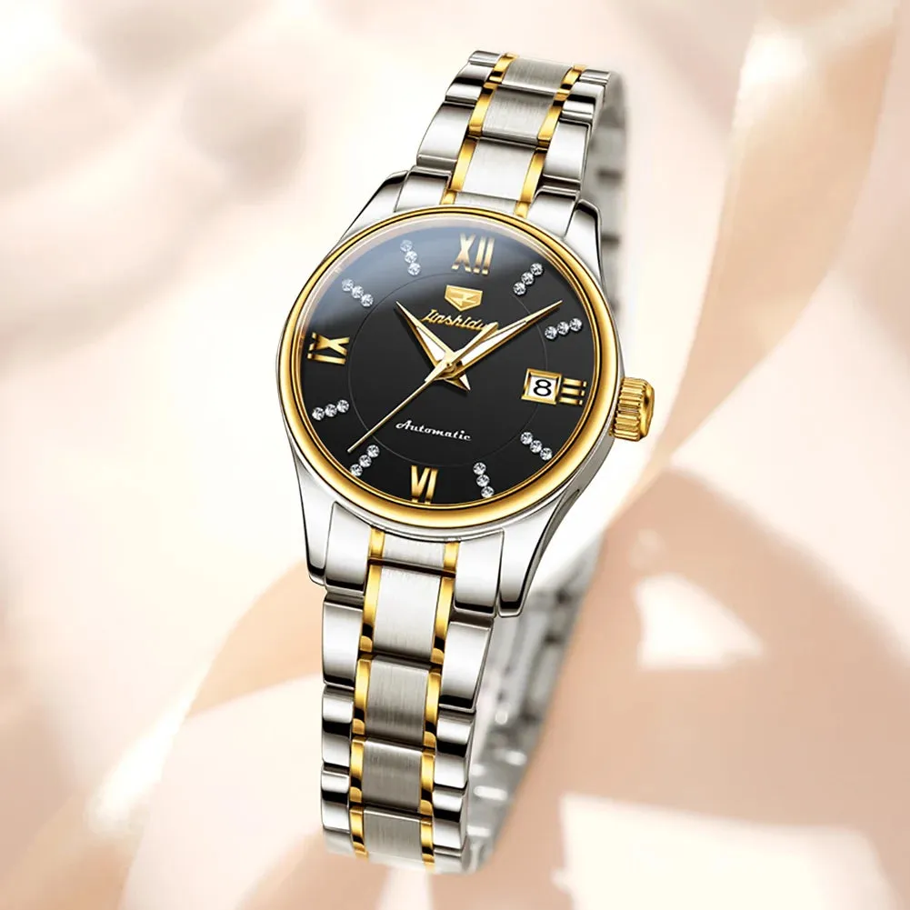 JSDUN 8933 Auto Date Mechanical Watch For Women Luxury Stainless Steel Diamond Woman Watches Deep Waterproof