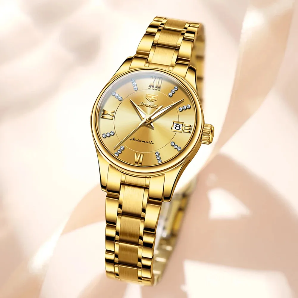 JSDUN 8933 Auto Date Mechanical Watch For Women Luxury Stainless Steel Diamond Woman Watches Deep Waterproof