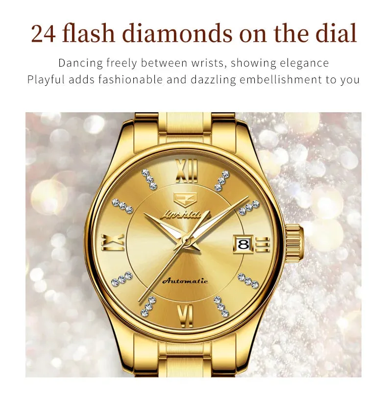 JSDUN 8933 Auto Date Mechanical Watch For Women Luxury Stainless Steel Diamond Woman Watches Deep Waterproof