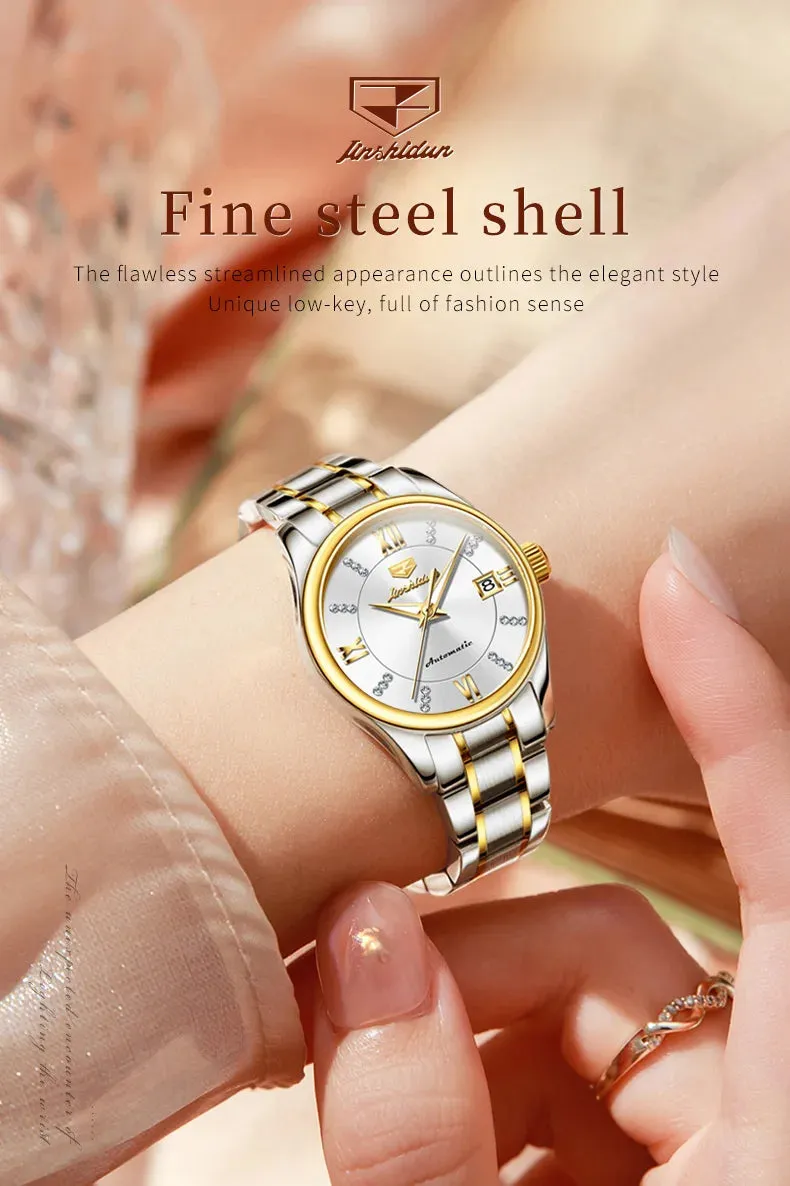 JSDUN 8933 Auto Date Mechanical Watch For Women Luxury Stainless Steel Diamond Woman Watches Deep Waterproof