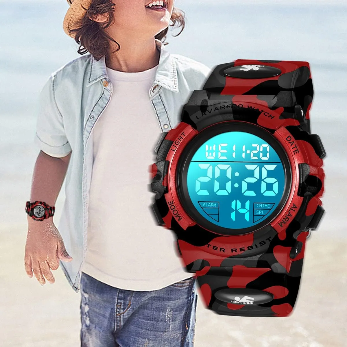 Kids Watch,Boys Watch for 3-12 Year Old Boys,Digital Sport Outdoor Multifunctional Chronograph LED 50 M Waterproof Alarm Calendar Analog Watch for Children with Silicone Band