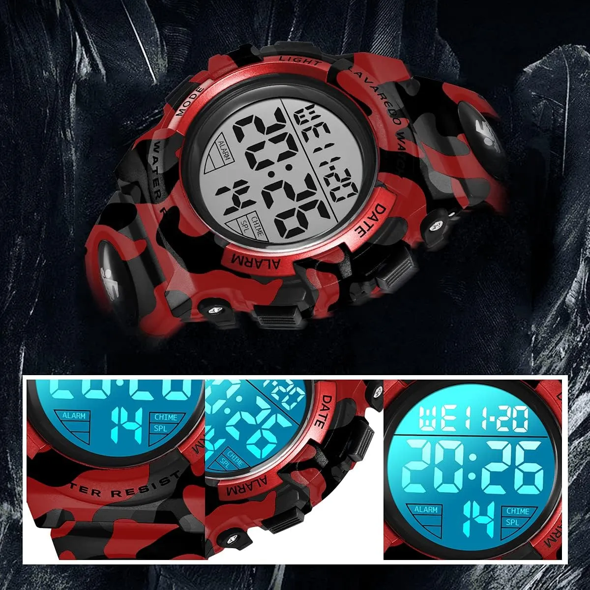 Kids Watch,Boys Watch for 3-12 Year Old Boys,Digital Sport Outdoor Multifunctional Chronograph LED 50 M Waterproof Alarm Calendar Analog Watch for Children with Silicone Band