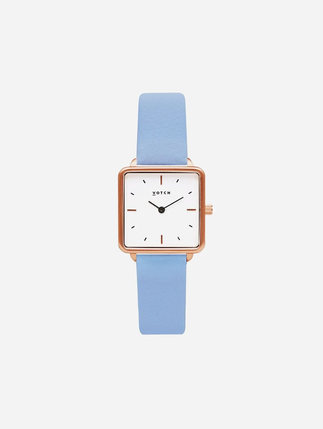 Kindred Watch with Rose Gold & White Dial | Sky Blue Vegan Leather Strap