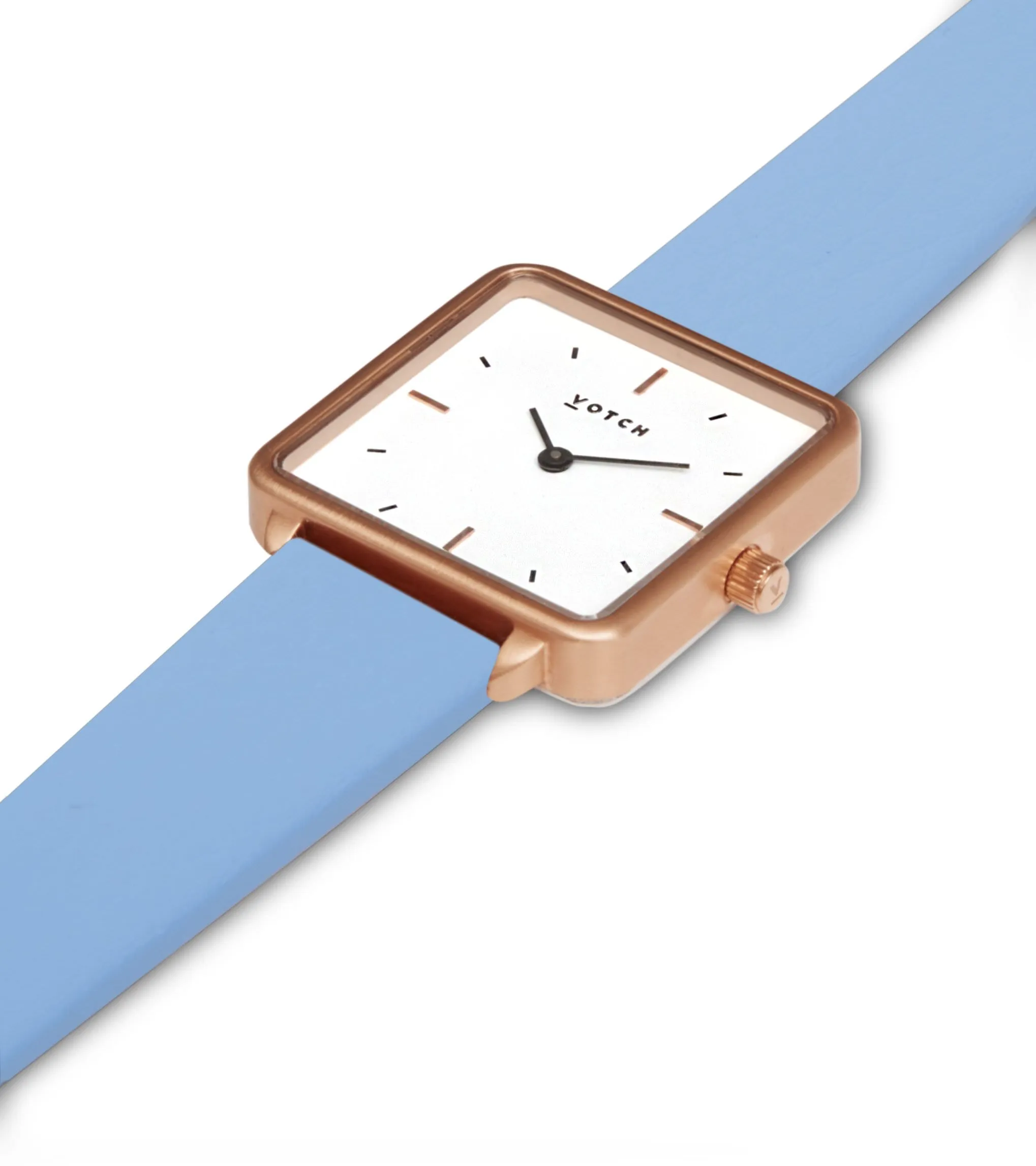 Kindred Watch with Rose Gold & White Dial | Sky Blue Vegan Leather Strap
