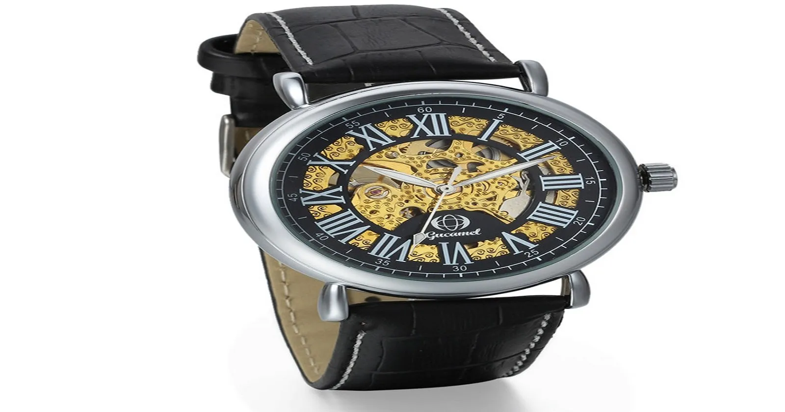 Lancardo Fashion Automatic Mechanical Black Leather Watch Men