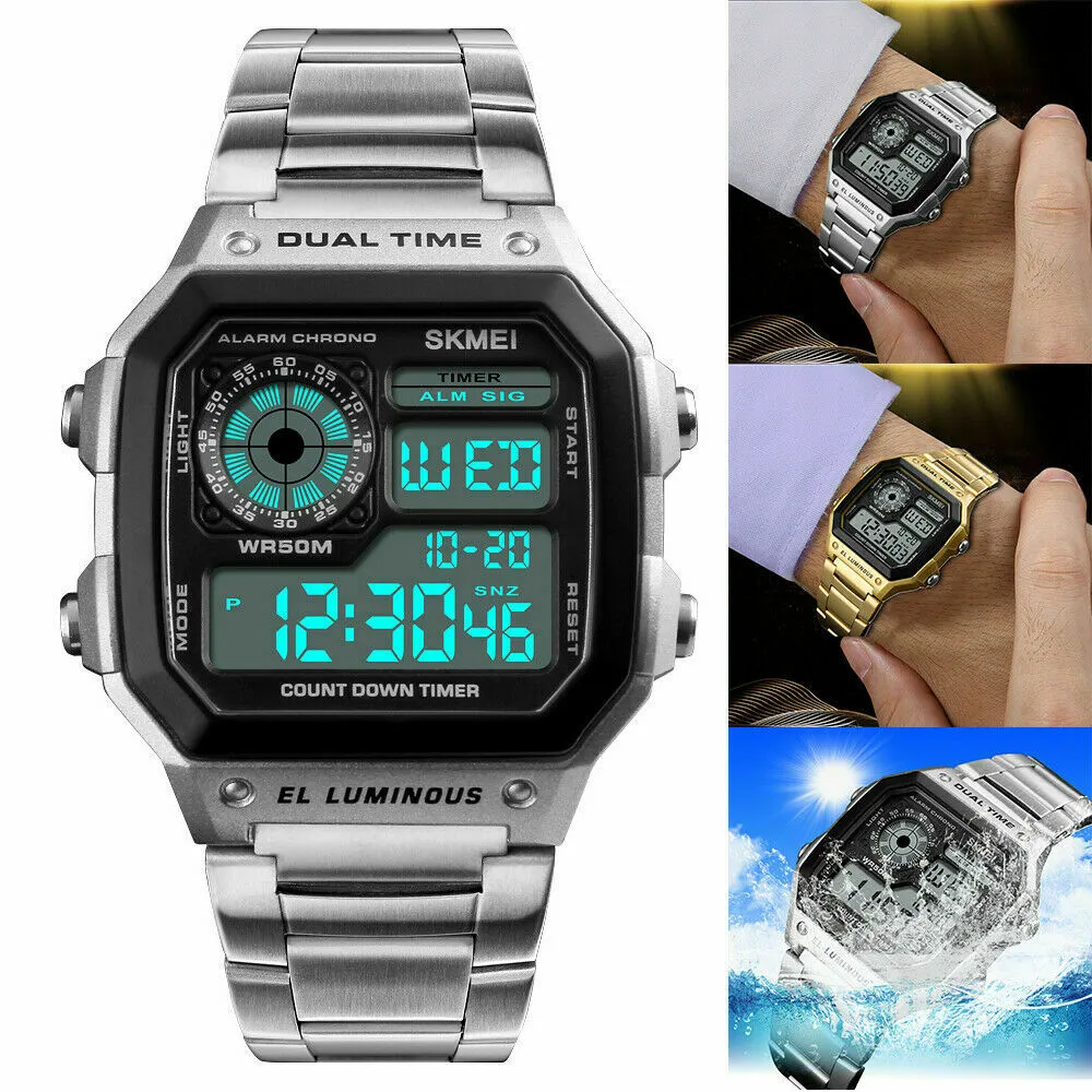 LED Digital Watch Waterproof Alarm Chronograph Sport Watches for Men