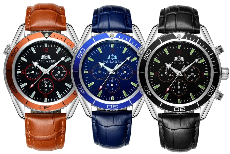 Luxury Automatic Bond Chrono Watch - Leather Strap