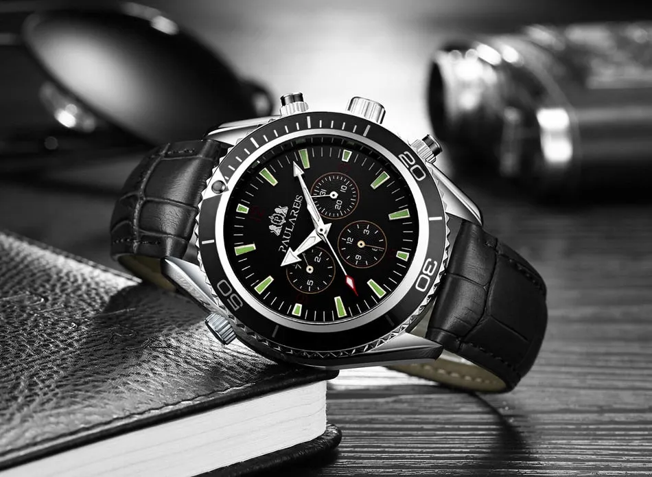 Luxury Automatic Bond Chrono Watch - Leather Strap