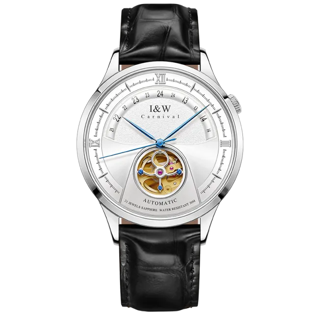 Luxury Blue Tourbillon Mechanical Watch Men I&W MIYOTA Automatic Watch Sapphire Glass Waterproof Italy Leather Band.