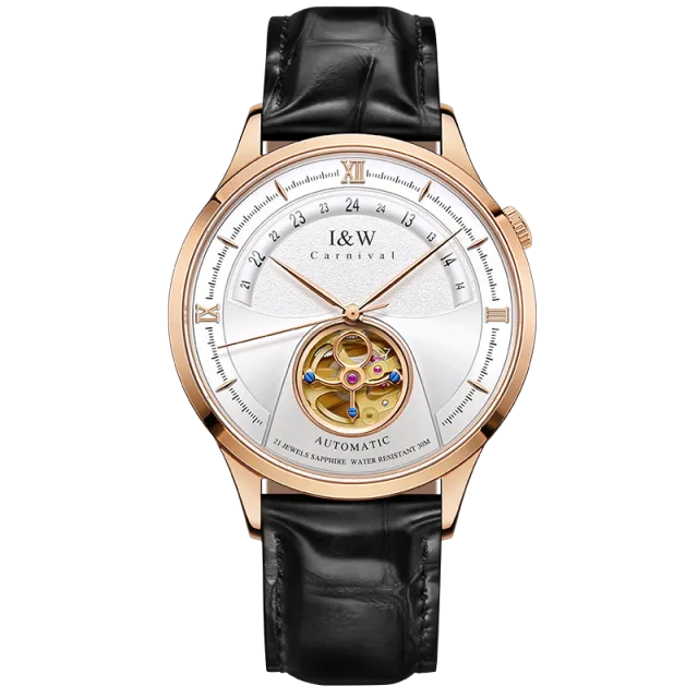 Luxury Blue Tourbillon Mechanical Watch Men I&W MIYOTA Automatic Watch Sapphire Glass Waterproof Italy Leather Band.