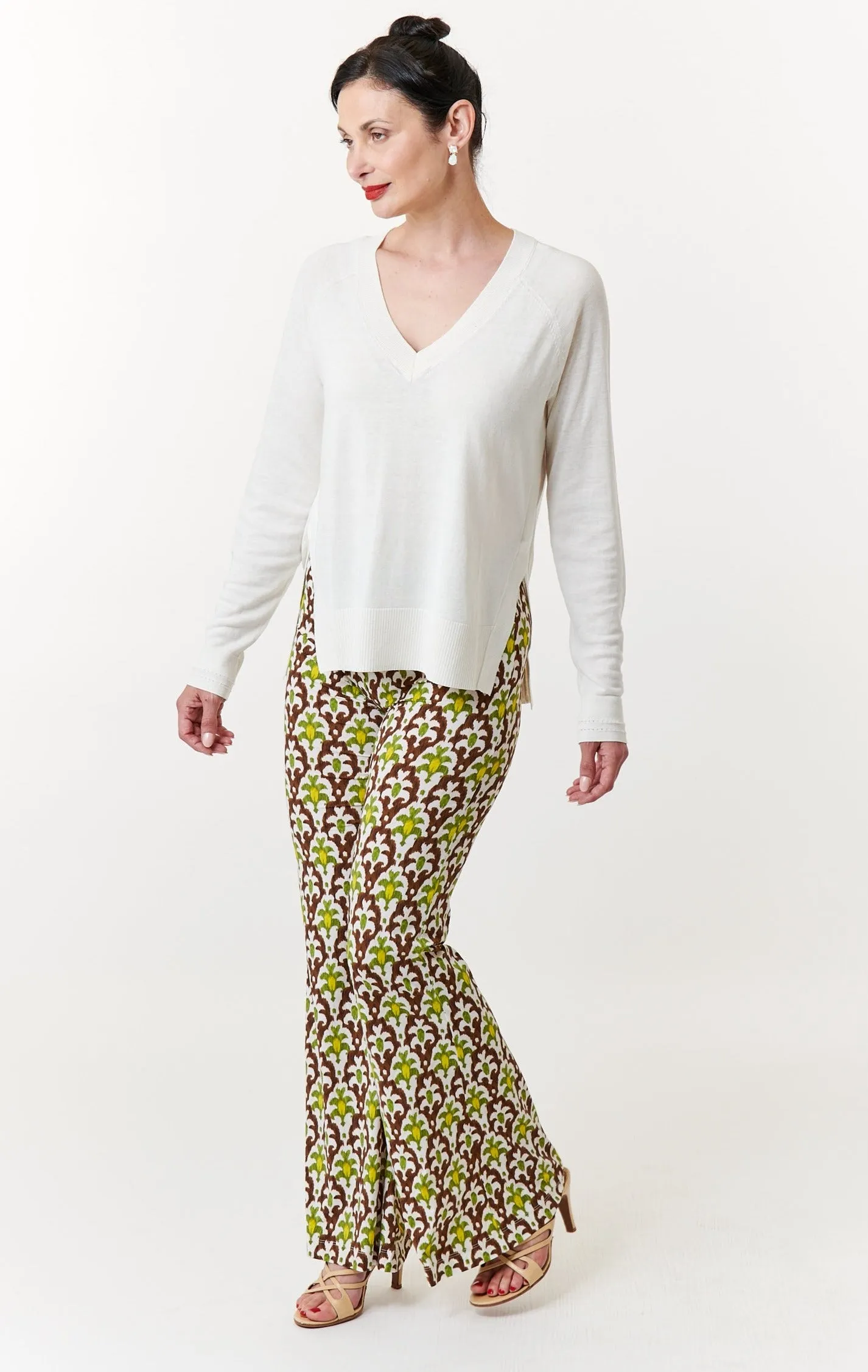 Maliparmi, Knit, Pull On Flare Trousers in officinalis print-Italian Designer Collection