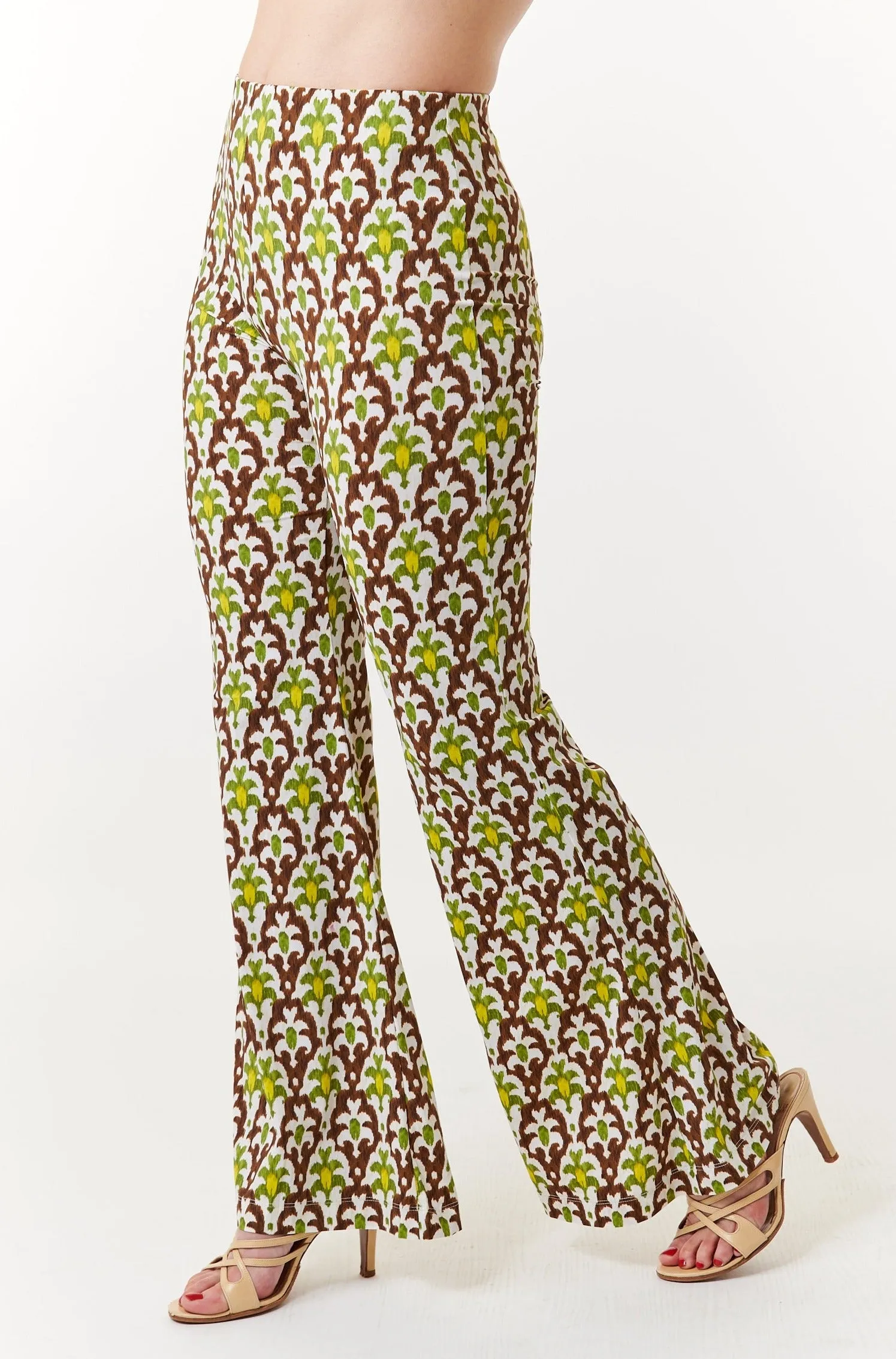 Maliparmi, Knit, Pull On Flare Trousers in officinalis print-Italian Designer Collection
