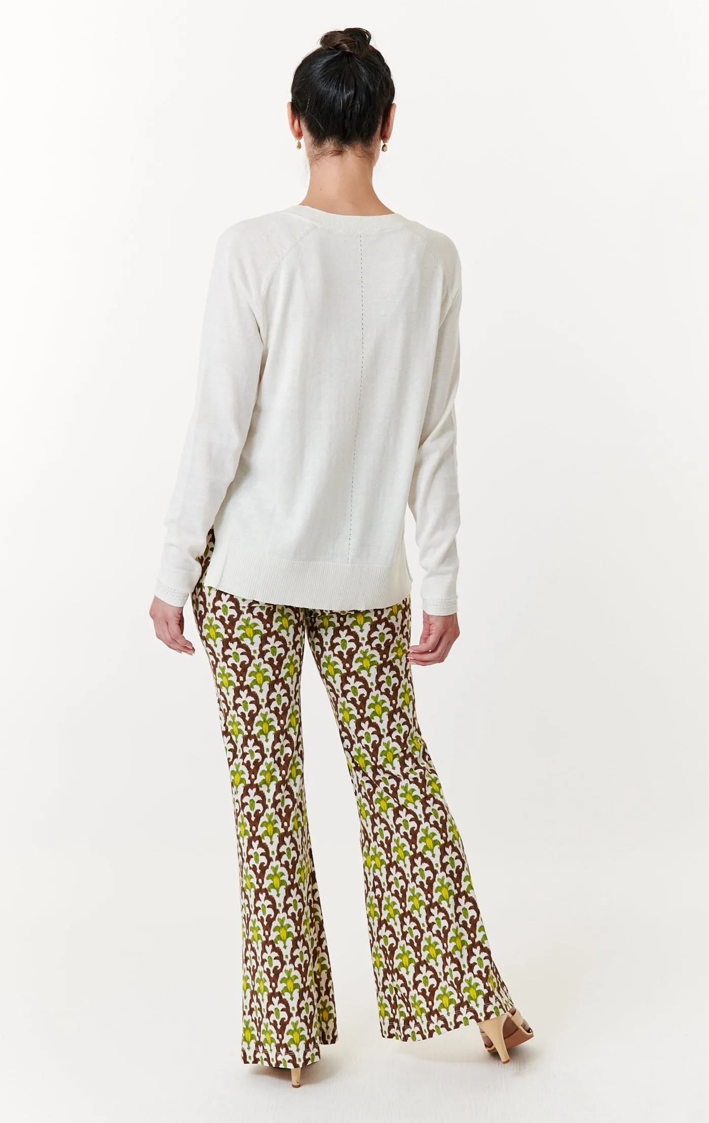 Maliparmi, Knit, Pull On Flare Trousers in officinalis print-Italian Designer Collection