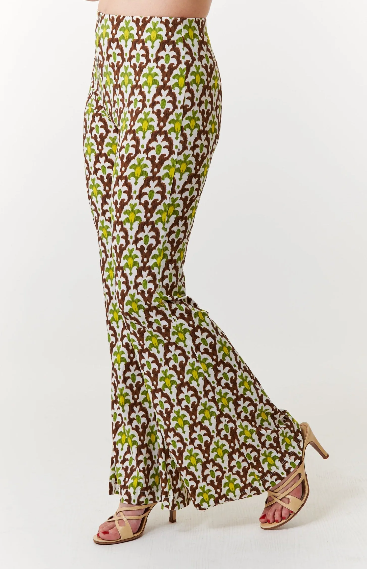 Maliparmi, Knit, Pull On Flare Trousers in officinalis print-Italian Designer Collection