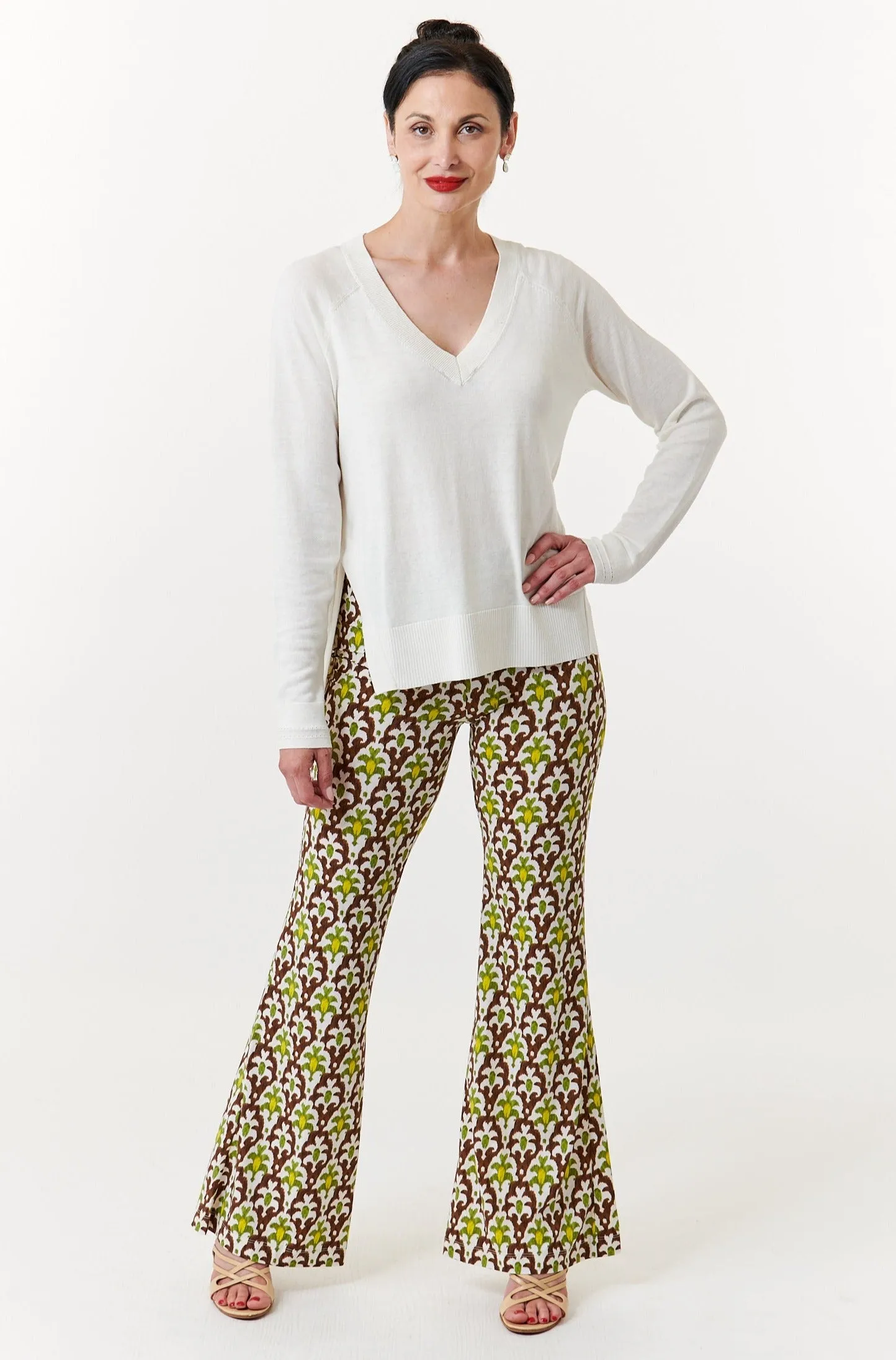 Maliparmi, Knit, Pull On Flare Trousers in officinalis print-Italian Designer Collection