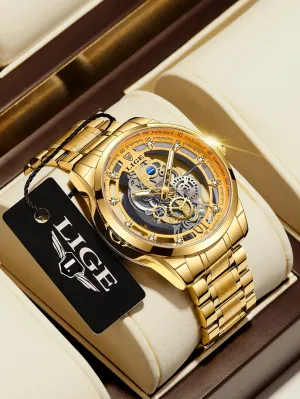 Men Hollow Out Round Pointer Mechanical Watch