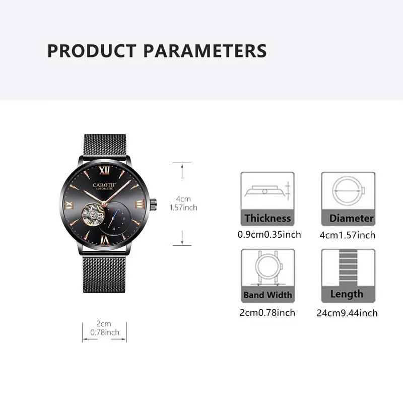 Men’s Fashion Automatic Mechanical Watch with Mesh Strap