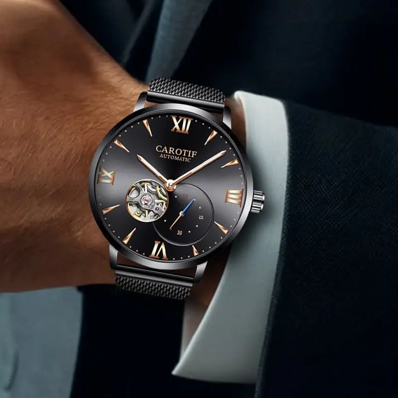 Men’s Fashion Automatic Mechanical Watch with Mesh Strap