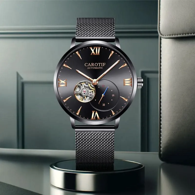 Men’s Fashion Automatic Mechanical Watch with Mesh Strap
