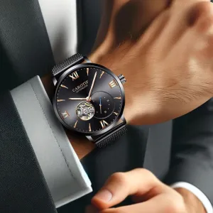 Men’s Fashion Automatic Mechanical Watch with Mesh Strap