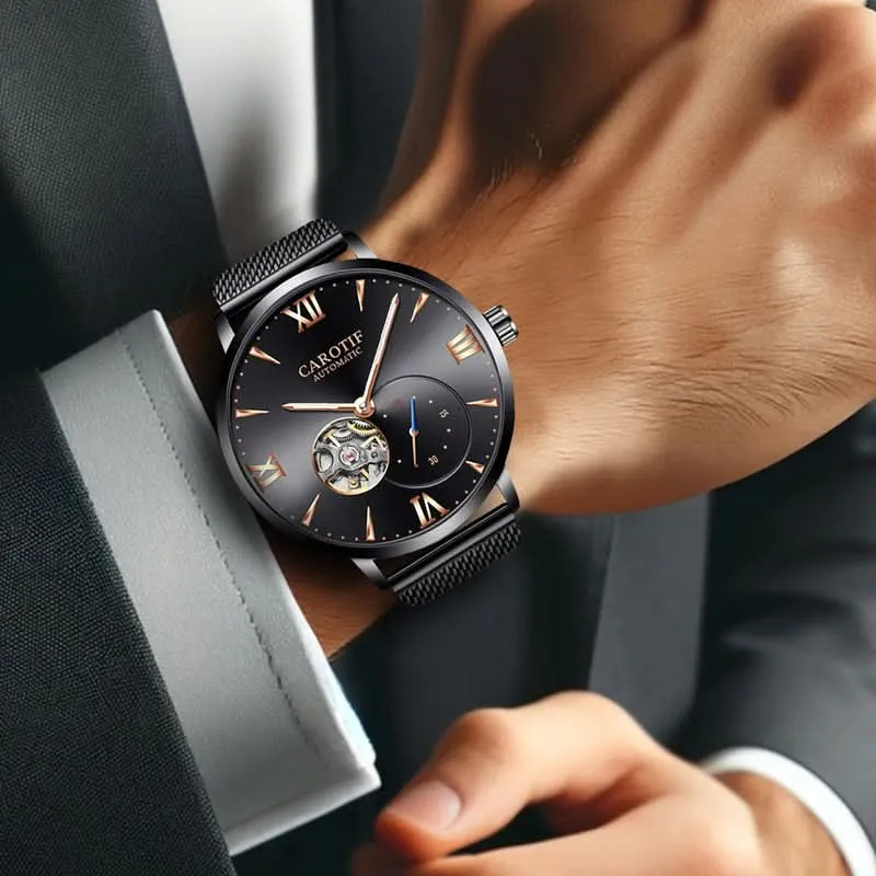 Men’s Fashion Automatic Mechanical Watch with Mesh Strap