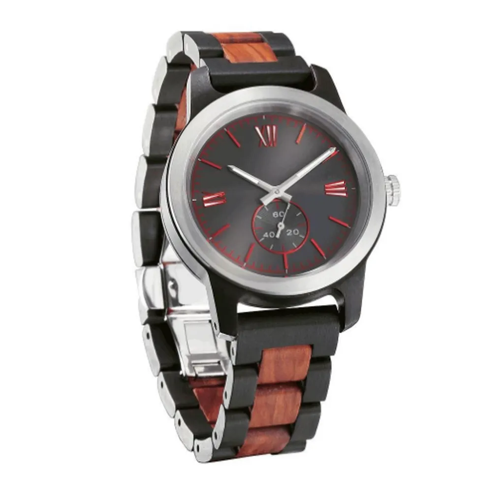 Men's Handcrafted Engraving Ebony & Rose Wood Watch - Best Gift Idea!
