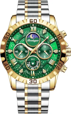 Men's Luxury Military Quartz Watch Casual Sport Man Starry Elements Designed Dial Wristwatch Waterproof Luminous Chronograph Stainless Steel Men Watches
