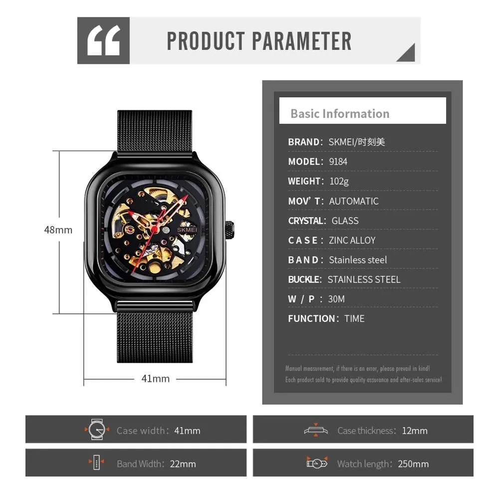 Men's Mechanical Dial Square Analog Watches