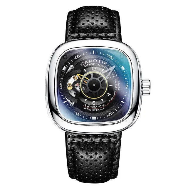 Men's Mechanical Dial Square Case Leather Band Casual Watches