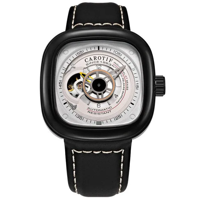 Men's Mechanical Dial Square Case Leather Band Casual Watches