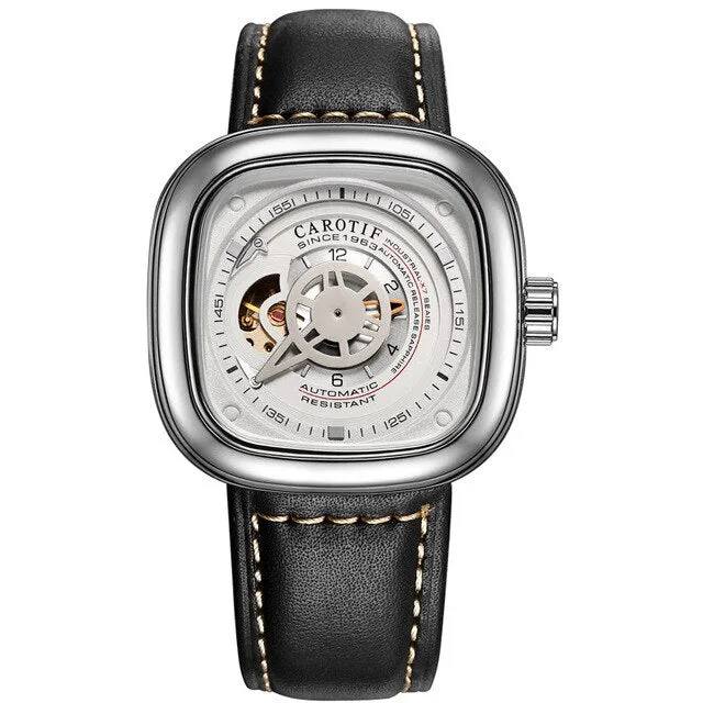 Men's Mechanical Dial Square Case Leather Band Casual Watches