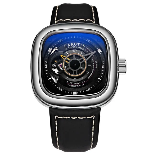 Men's Mechanical Dial Square Case Leather Band Casual Watches