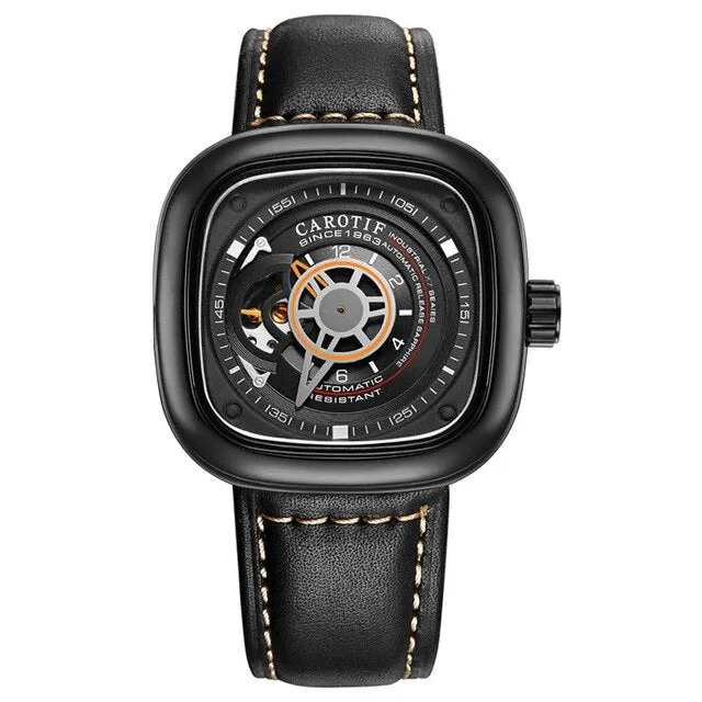 Men's Mechanical Dial Square Case Leather Band Casual Watches