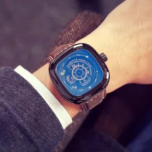 Men's Mechanical Dial Square Case Leather Band Casual Watches