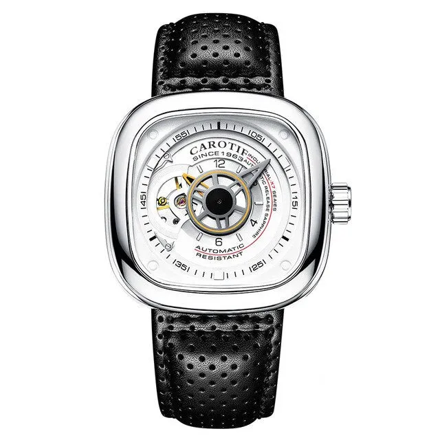 Men's Mechanical Dial Square Case Leather Band Casual Watches