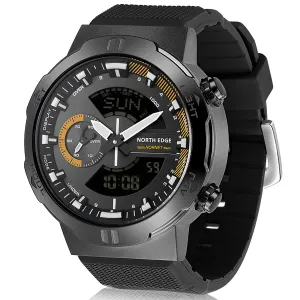 Men's Military Sport Watch Stainless Steel Quartz Watch with Silicone Strap, Digital Dual Display Watches for Men Tactical, World Time, Backlight, Model: Hornet