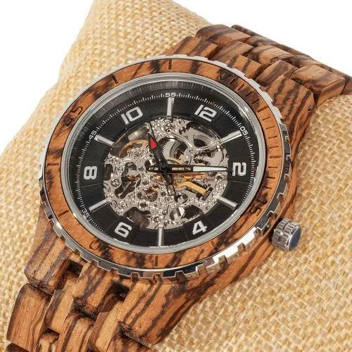 Men's Wood Watch Premium Zebra Self-Winding Transparent Body