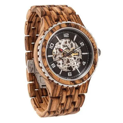 Men's Wood Watch Premium Zebra Self-Winding Transparent Body