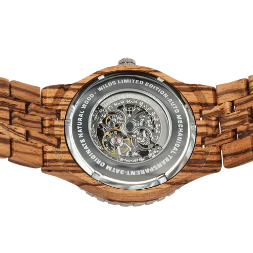 Men's Wood Watch Premium Zebra Self-Winding Transparent Body