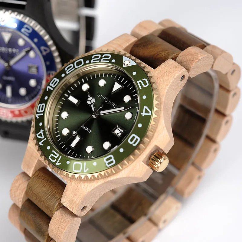 Men's Wooden Watch with All Wood Strap Quartz Analog with Diamond relojes hombre gifts in wood box