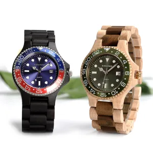 Men's Wooden Watch with All Wood Strap Quartz Analog with Diamond relojes hombre gifts in wood box