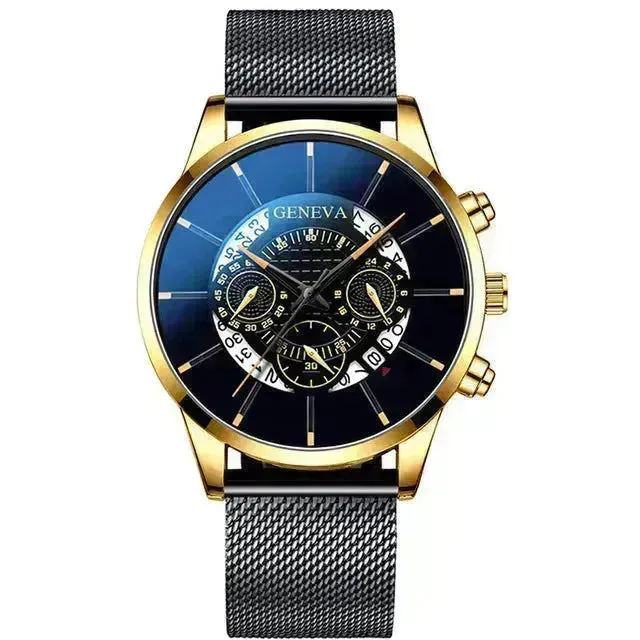 Mesh Strap Quartz Watch Alloy Business Calendar Men's Watch
